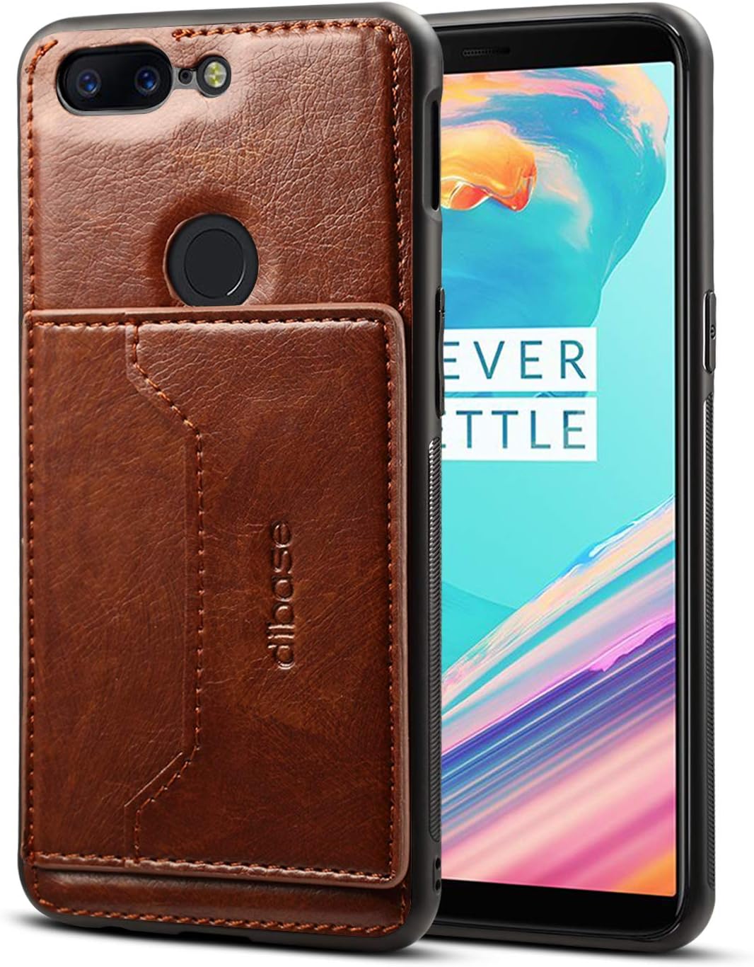 OnePlus 5T Case, Slim Fit Magnetic Back Flip Stand Card Holder Wallet PU Leather Hybrid TPU Full Frame Shock Absorption Protective Cover Case for OnePlus 5T (Coffee)