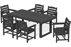 SERWALL HDPE Outdoor Dining Set for 6, 67'' All Weather Patio Dining Table and Chairs Set for Deck, Lawn, Black