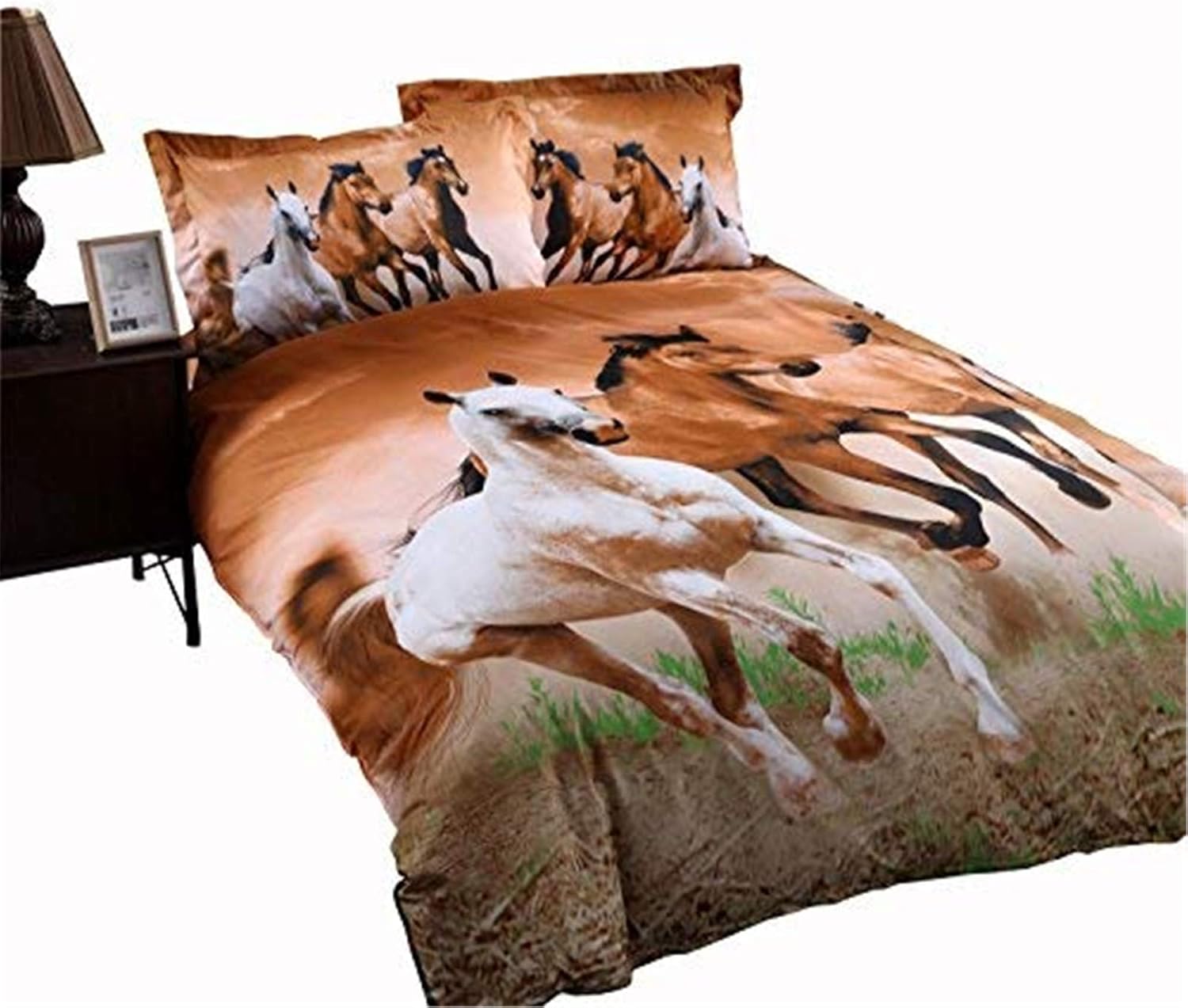 Amazon Com Encoft Galloping Horse Reactive Print Polyester 3d Duvet Cover Bedding Sets Twin Size 4 Pieces Comforter Not Included Twin Kitchen Dining