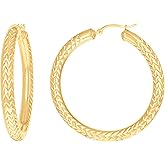 10Kt Yellow Gold Womens Round Tube Diamond-cut Patterned Fancy Hoop Earrings