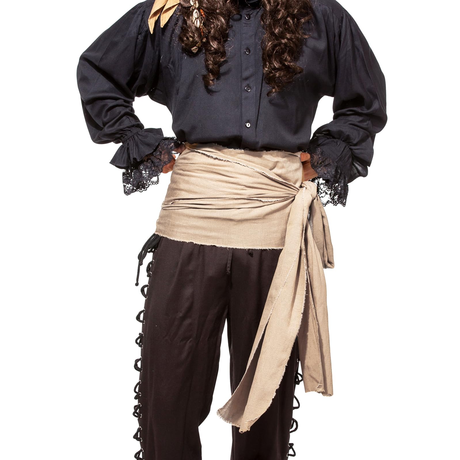 Pirate Medieval Renaissance Linen Large Sash, 144 inch x 10 inch, Almond