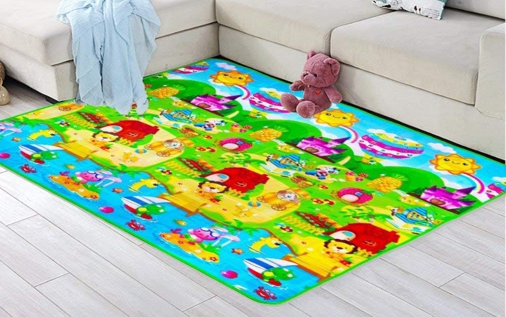 Goank Waterproof Single Side Baby Play Crawl Floor Mat for Kids Picnic School Home (Multicolour, Color and Design May Vary 6 x 6.5 ft)