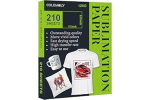 Colemoly Sublimation Paper 8.5x11 Inch 125g, Heat Transfer Paper 210 Sheets Use with Thermal Sublimation Transfer Ink and Inkjet Printers, for Ceramic Mug, Polyester T-shirt, Cell Phone Case