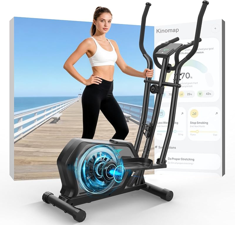 Bicicleta Elíptica,3 en 1 Máquina Elíptica para Casa con 16 Niveles de Resistencia,Monitor LCD, Bluetooth App y Soporte para Dispositivos,Pedal Antideslizante, Ejercicio Peso máximo 287LBS