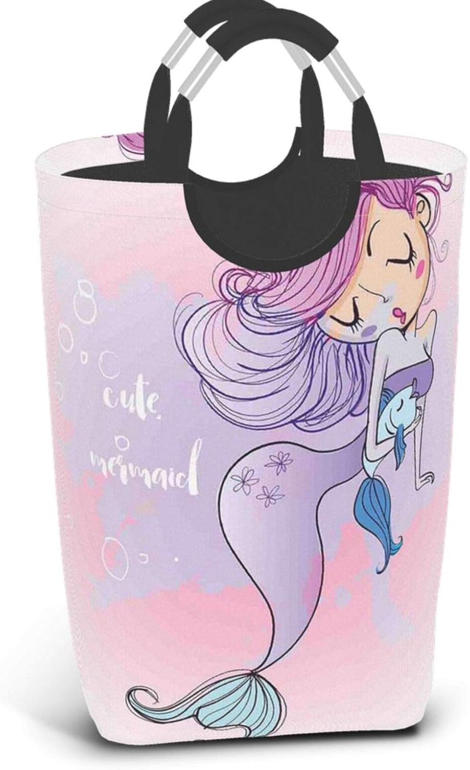 Amazon Kimdface ランドリーバスケット グラマービューティーを笑顔かわいい人魚のレタリングと漫画イラスト ランドリーバッグ 洗濯かご おりたたみ 洗濯カゴ おしゃれ 収納ボックス おもちゃ収納 ランドリー収納 オンライン通販
