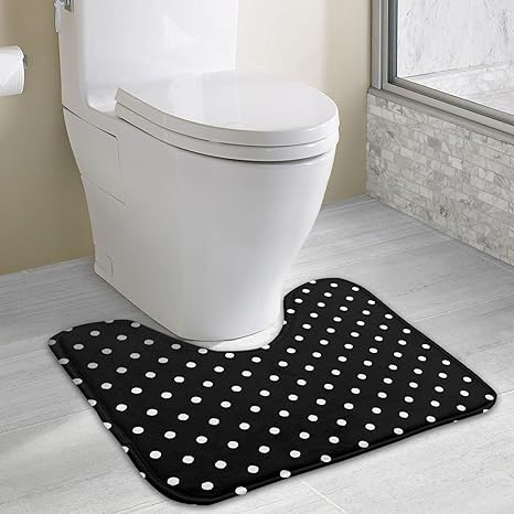 Amazon 黒と白のポルカ トイレマット Uタイプ トイレファブリック 環境保護 抗菌 防臭 防湿 滑り止め 強力吸水 おしゃれ 厚くする トイレ フロアマット 40x49cm トイレマット タンクカバー ホーム キッチン オンライン通販