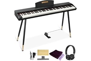 UISCOM Digital Piano Keyboard for Beginners,Full Size 88 Key Semi-Weighted Keyboard Electric Piano with Stand,Power Adapter,Sheet Music Stand,Pedal,Headphone,USB-MIDI Compatibility,Wood Black