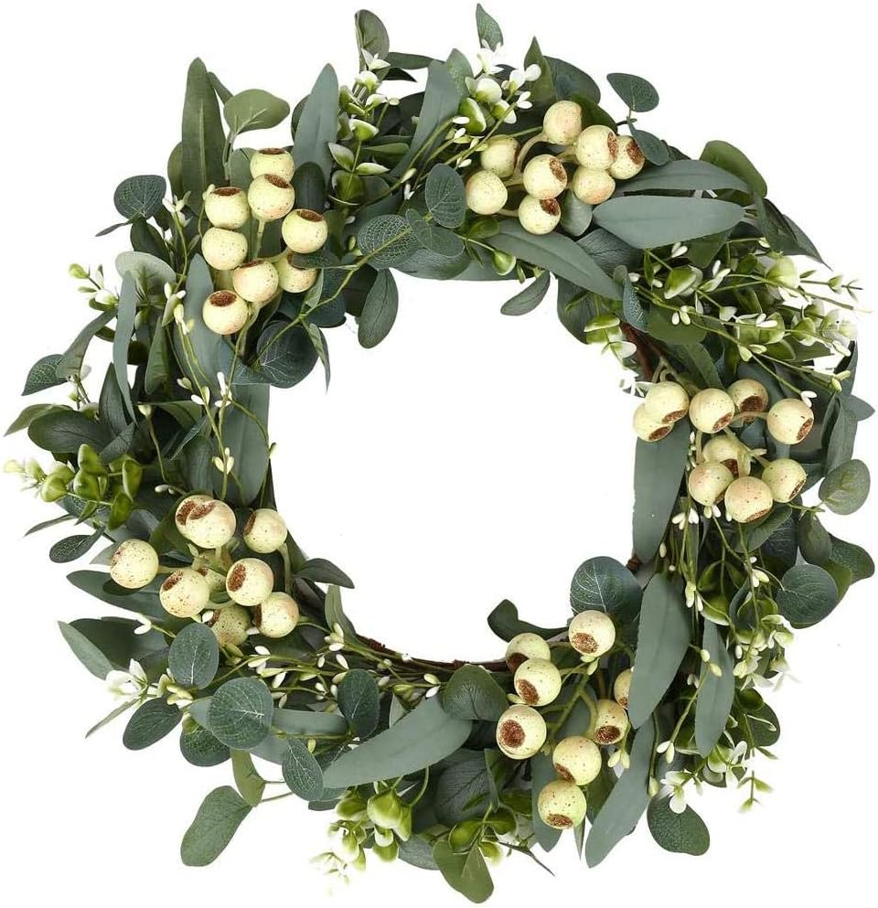 22inch Green Eucalyptus Wreath for Door Wall, Artificial Eucalyptus