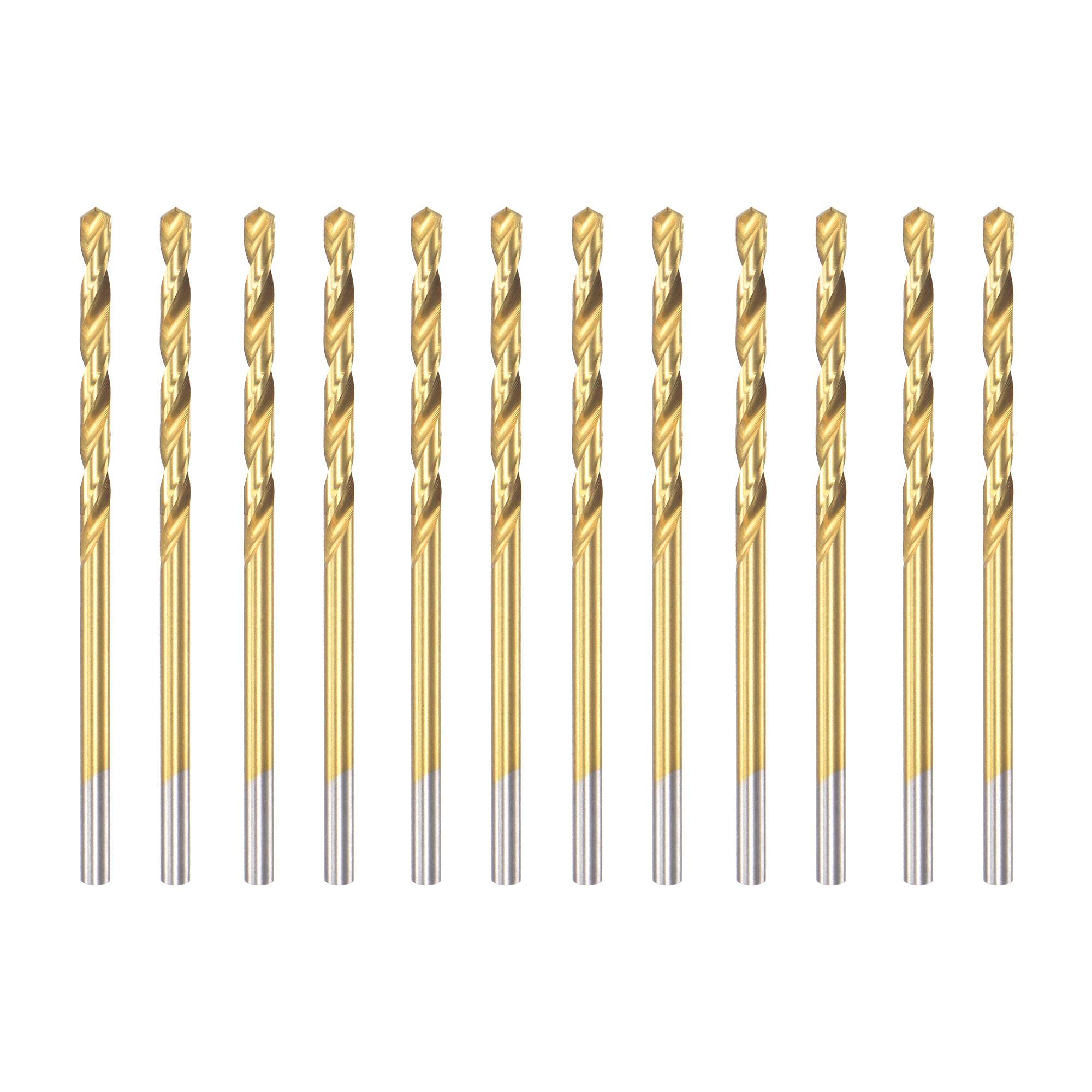 sourcing map High Speed Steel Straight Shank Twist Drill Bit Fully Ground Titanium Coated 2.6mm Drill Diameter 57mm Total Length 25mm Drill Bit Length 12 Pcs