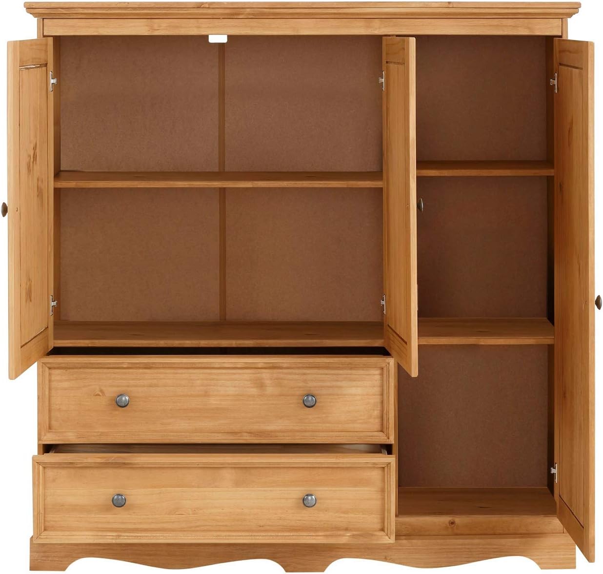 Loft24 A S Standing Floor Linen Cabinet Storage Unit Closet Solid Pine Wood Hallway Furniture Country Style 138 X 38 X 140 Centimeter Stain Wax 3 Doors Cabinets