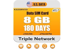 KAISNVXS Data SIM Card for 180 Days 8GB Compatible with 4G LTE Nationwide Networks for Unlocked GPS Tracker,Security Cameras,Hunting Trail Game Cameras, WiFi Router, IoT Device, USA Coverage,Plug and Play
