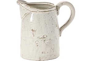 Creative Co-Op 28 oz. Stoneware, Reactive Glaze, White (Each One Will Vary) Pitcher, 6.25"