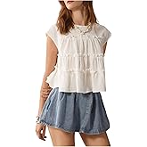 MakeMeChic Women's Flowy Babydoll Tops Cute Summer Ruffle Top Cap Sleeve Crop Blouse Shirt