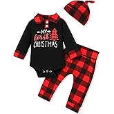 bilison My 45st Christmas Infant Baby Boy Outfits Set Newborn Boy Hoodies Sweatshirt Red Plaid Romper+Pant clothing Set
