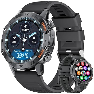 SUNKTA Military Men's Smart Watch (Answer/Dial Calls),100 Sports Modes, 5ATM Waterproof Fitness Watch with Heart Rate/SpO2/Blood Pressure for Android and iOS,1.39''HD Full Screen Smartwatch