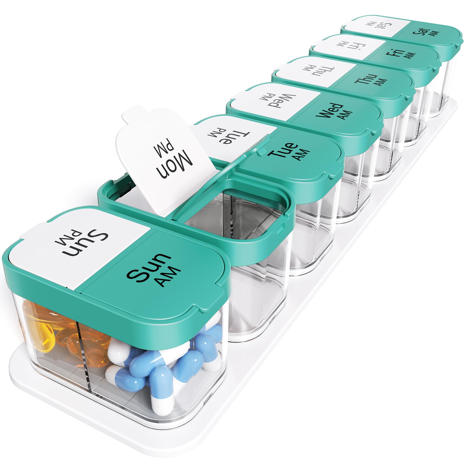 Photo 1 of Odaro Extra Large Weekly Pill Organizer 2 Times A Day, Pill Box 7 Day Am Pm to Hold Daily Medicine Vitamin and Supplements - Cyan