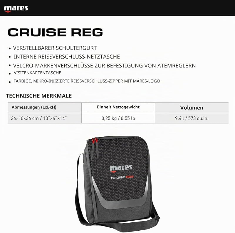 Cruise Reg, Umhängetasche zum Schutz Ihres Atemreglers und Anderen Zubehörs, Erwachsene, Schwarz, One Size