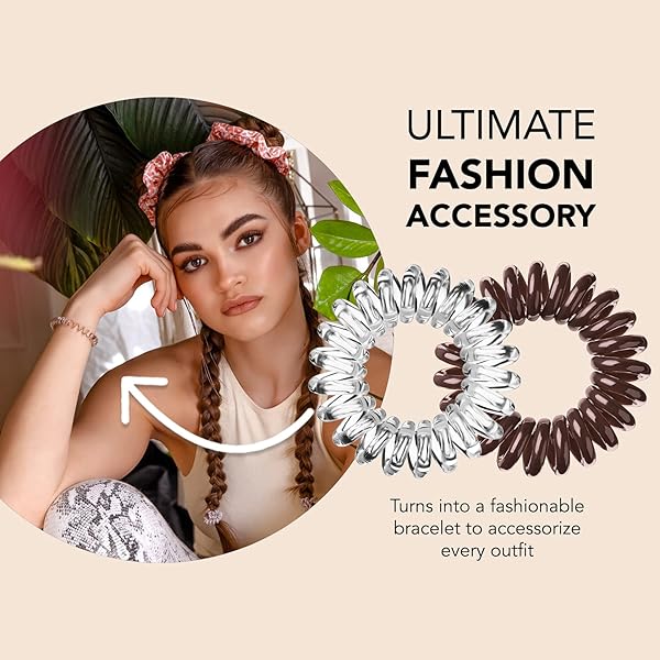 INVISIBOBBLE ORIGINAL TRACELESS SPIRAL HAIR TIES – PACK OF 8, CRYSTAL CLEAR AND PRETZEL BROWN – STRONG ELASTIC GRIP COIL ACCESSORIES FOR WOMEN – NON SOAKING – GENTLE FOR GIRLS TEENS AND THICK HAIR