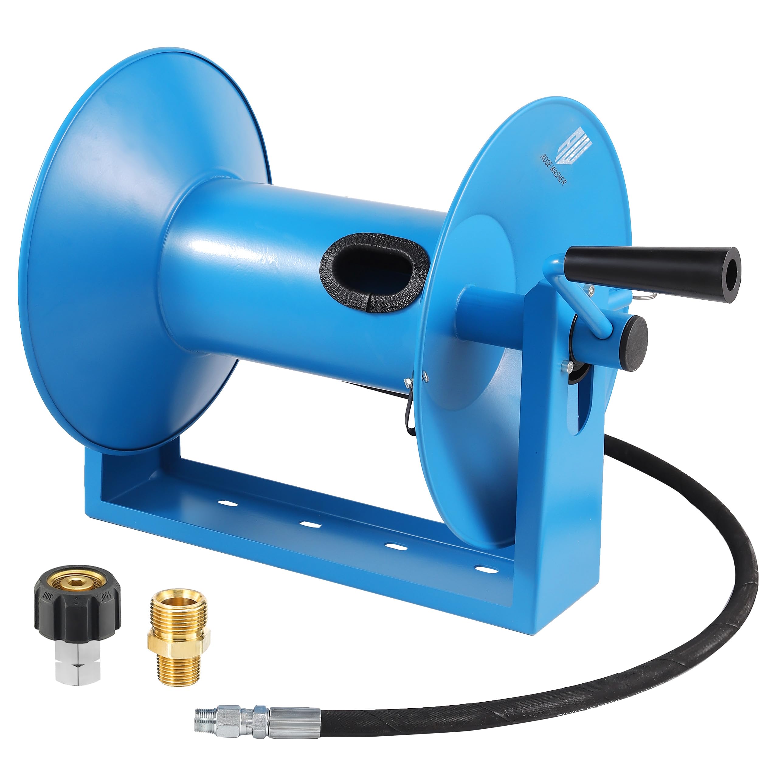 Photo 1 of **Broken rings and missing screw** RIDGE WASHER Pressure Washer Hose Reel 180FT, Mounted Heavy Duty High Power Washer Hose Reel, 4000 PSI Manual Crank Hoses Reel, 3/8'' Whip Hose