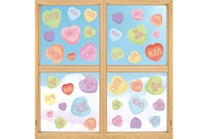 Horaldaily 108 PCS Valentine's Day Window Cling Sticker, Candy Colored Love Hearts for Home Party Supplies Shop Window Glass Display Decoration