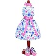 Sophia's 3 Piece Satin Floral Spring Dress, Hairpiece and Shoes for 14.5 Inch Dolls, Pink/Blue
