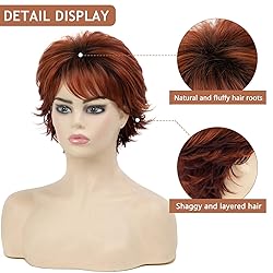 TISHINING Short Ombre Copper Pixie Cut Wigs for