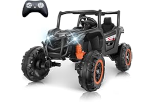 Hikole 24V Ride On Toys for Big Kids, 2 Seater 4X4 Side by Side Kids UTV with Remote Control, 2WD/4WD Battery Powered Electric Car for Boys Girls, Black