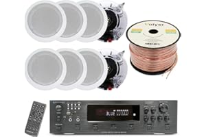 Vaiyer Home Theater System Kit, 6-Channel 6000 Watts Bluetooth Amplifier with 5.25" 8 Qty of 175 W Each in-Wall in-Ceiling Speakers & 16 Gauge 500 ft. Speaker Wire Surround Sound System
