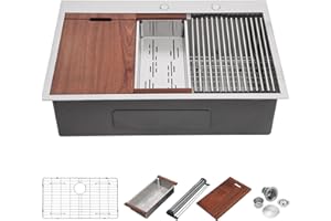 33 Inch Drop In Kitchen Sink Workstation - Mocoloo 33x22 Kitchen Sink Stainless Steel 16 Gauge Topmount Overmount Kitchen Sink Deep Single Bowl with Cutting Board