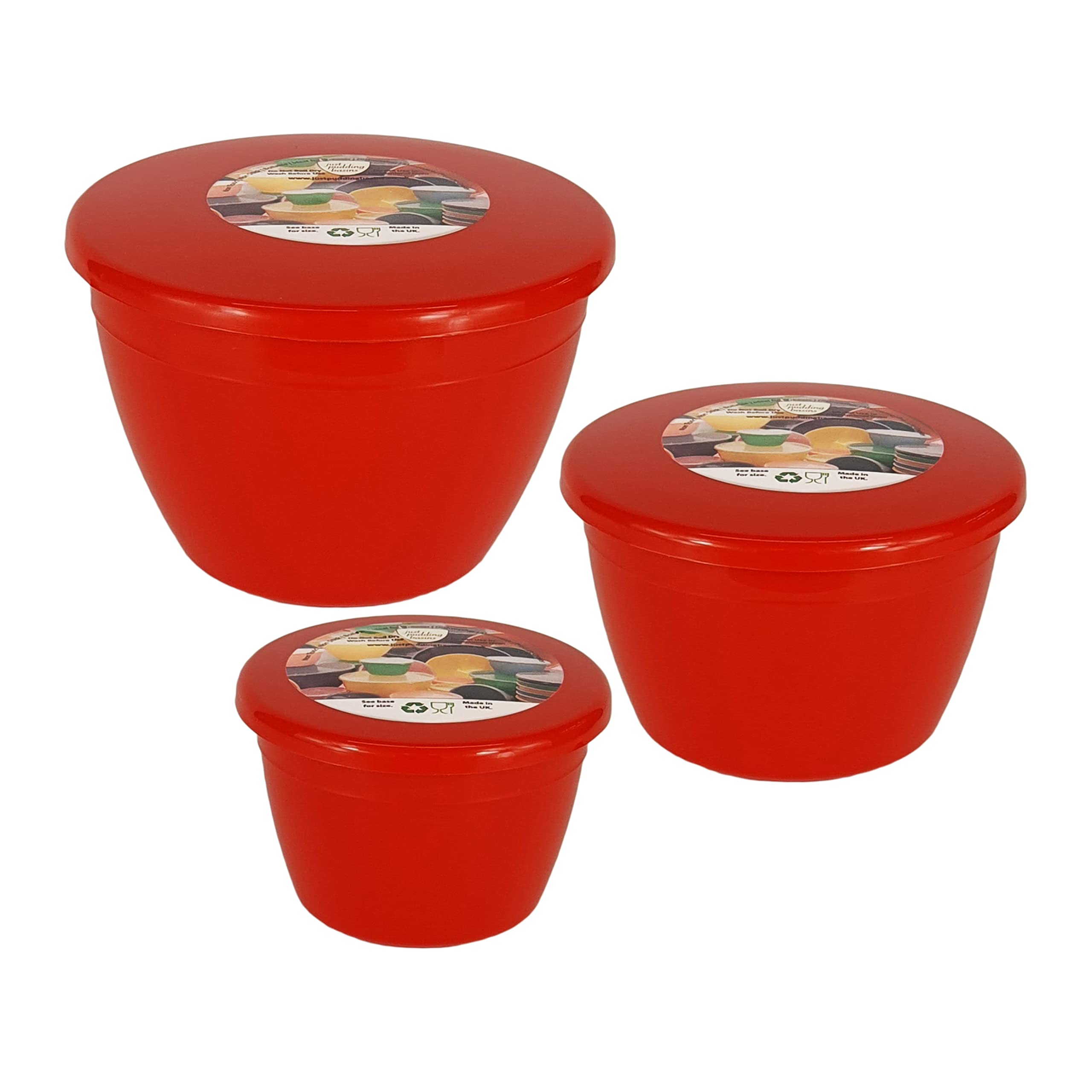 Just Pudding Basins 3 Smaller Sizes in One Set Steam Pudding Bowls, Basin and Lid 1x 1/4 Pint, 1x 1/2 Pint 1x 1 Pint (Red) โ image 1