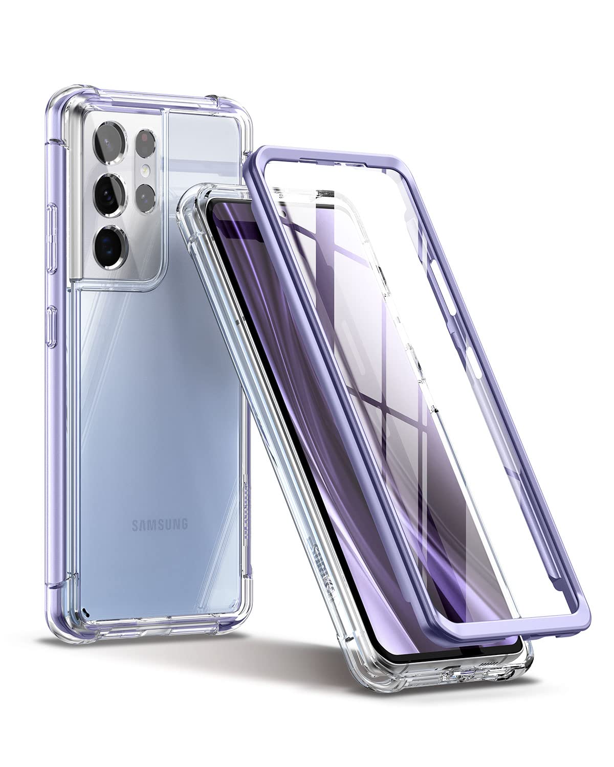 Photo 1 of SURITCH for Samsung Galaxy S21 Ultra Clear Case 6.8" (Only), [Built-in Screen Protector] Full Body Protective Hard Shell+Soft TPU Phone Case for Samsung S21 Ultra -(Lavender Blue Edge)