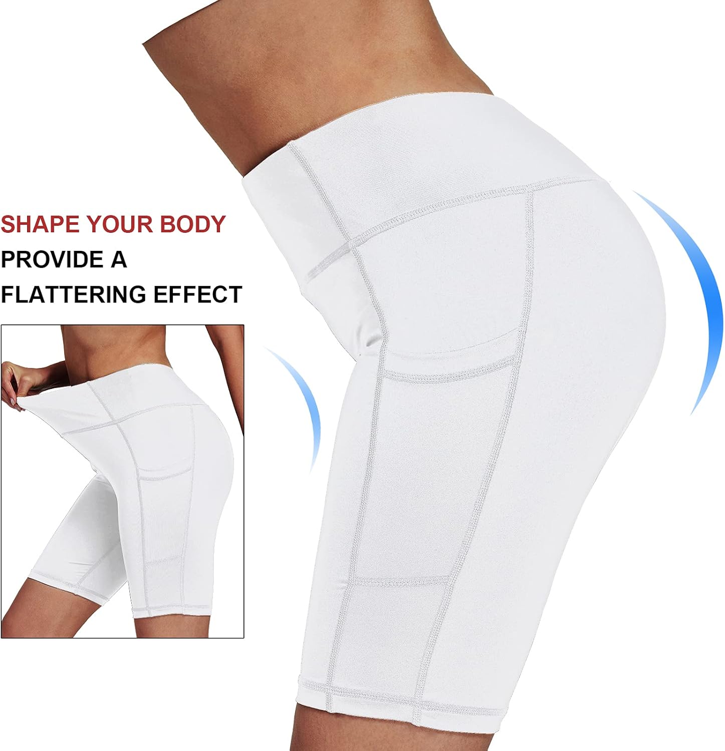Jimilaka Women's 8" /5" /2" High Waist Biker Shorts with Pockets Yoga Workout Running Bike Athletic Compression Shorts: Clothing