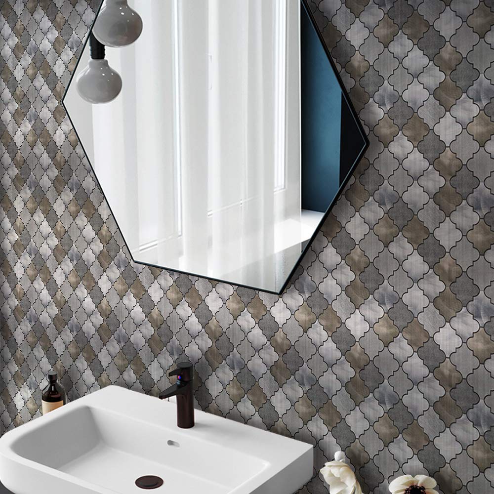 Alwayspon Wall Tile Transfers Sticker for Home Decor, Peel & Stick self-Adhesive splashback, Tile Decals for Living Room Kitchen Bathroom Decor, 25 Pieces Brushed Silver Lantern Tile Sticker