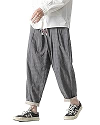 PRIJOUHE Men's Casual Capri Pants Elastic Waist