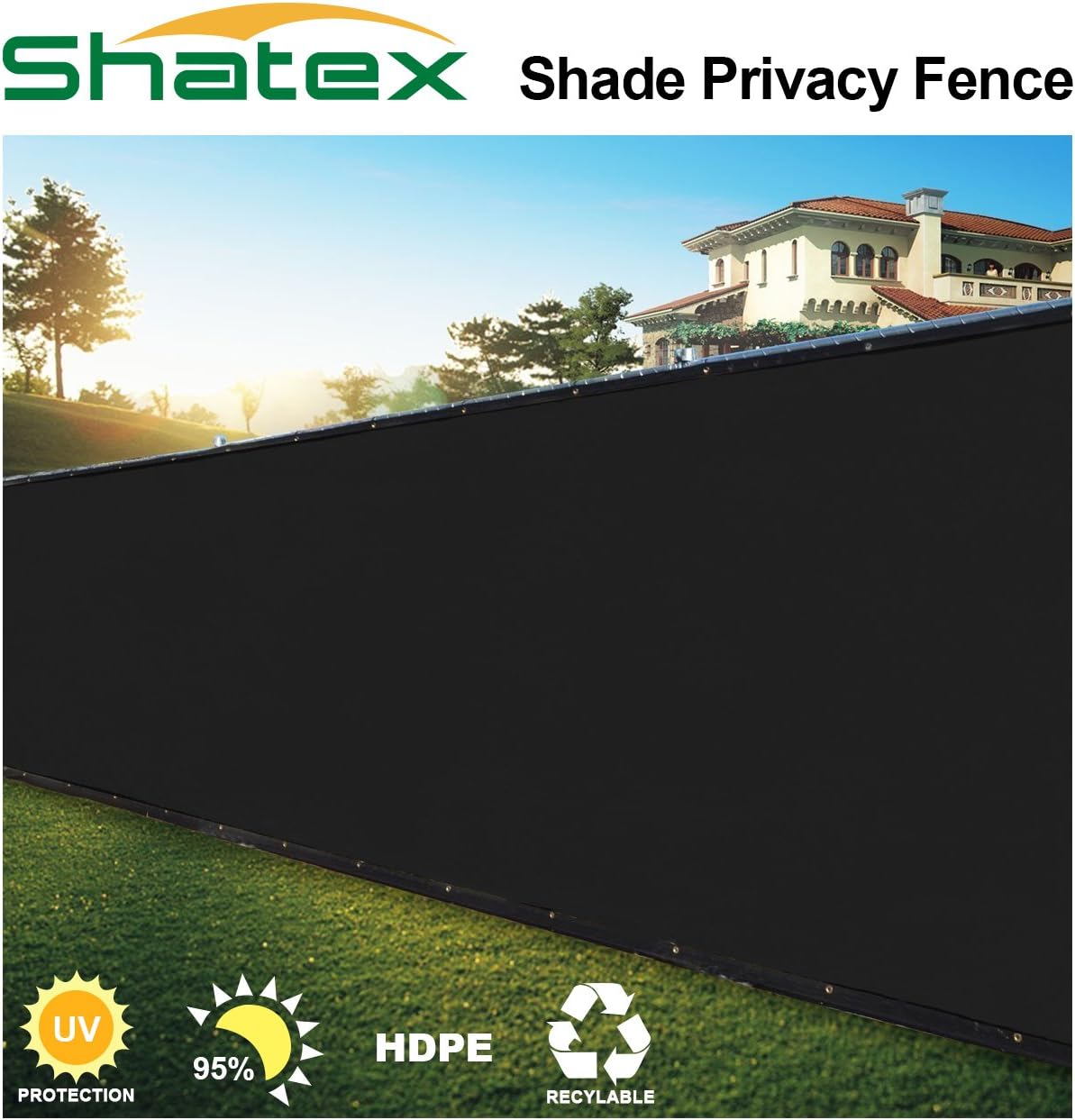 Shatex 6.5FT×15FT Security Fence Privacy Fence with Grommets and Zip Ties for Garden Yard, Deck, Balcony Cover
