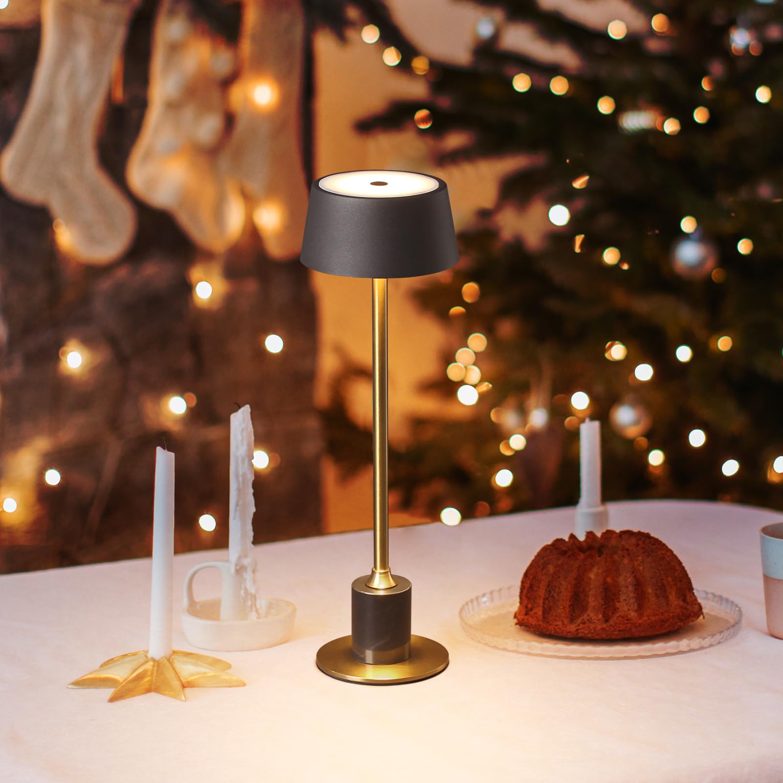 DAWALIGHT Cordless Table Lamp Marble, 3 Way Brightness Adjustable Rechargeable Desk Lamp LED 2700K Touch Beside Light for Home Living Room Restaurant Bedroom, Metal, Black and Gold