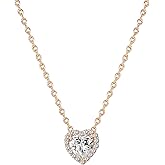 PAVOI 14K Gold Plated Post Faux Diamond Round Solitaire Pendant Halo Necklace | Gold Necklace for Women | Slider Adjustable