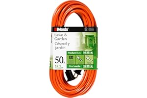 Southwire Woods 50ft Outdoor Extension Cord – Bright Orange, 16/2 Two-Prong – Durable SJTW Jacket for Landscaping & Medium-Duty Power – Molded Plug