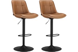 VASAGLE Bar Stools, Set of 2 Swivel Bar Chairs, Adjustable Height, Quilt, Synthetic Leather Kitchen Stools with Back and Foot