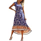PRETTYGARDEN Women's Summer Maxi Dress Casual Floral V Neck Cap Sleeves Boho High Low Flowy Midi Long Sun Dresses