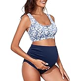 Century Star Maternity Swimsuit High Waist Ribbed Two Piece Bikini Set Bathing Suit for Women Pregnancy Swimwear