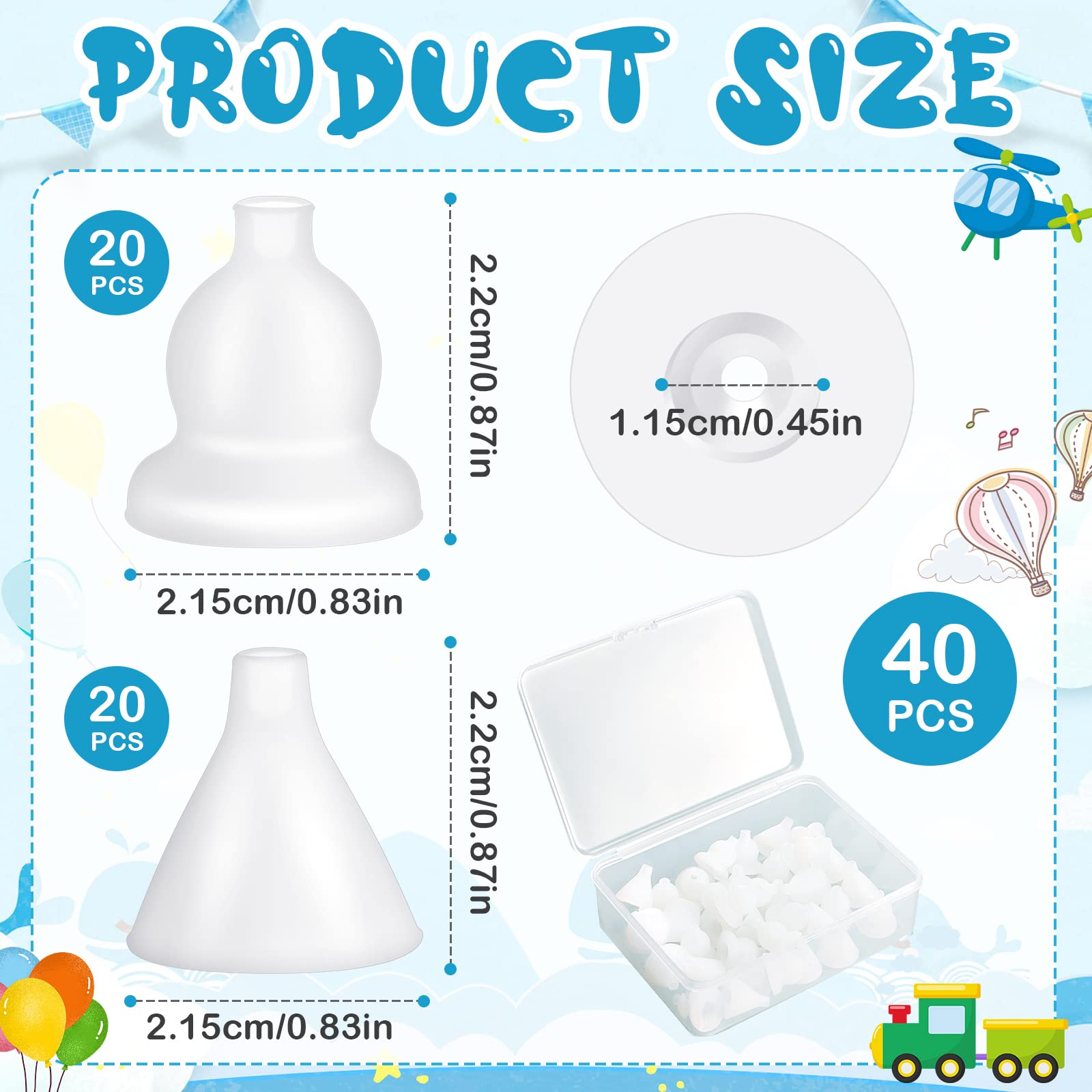 Fabbay 40 Pcs Nasal Aspirator Replacement Tips Silicone Tips for Electric Baby Nasal Aspirator Accessory Kit Reusable Nose Sucker Replacement Kit with a Storage Box for Baby Toddler Infant, 2 Shapes