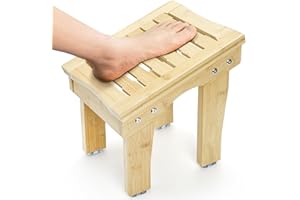 SOUJOY Shower Stool for Shaving Legs, 12 Inch Bamboo Shower Foot Rest, Non-Slip Bath Foot Step Bench, Waterproof Small Shavin