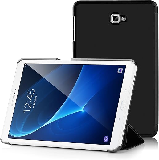 IVSO Ultra Schlank Ständer Slim Leder zubehör Schutzhülle mit Automatischem Schlaf Funktion für Samsung Galaxy Tab A 10.1 Zoll WiFi und LTE (2016) SM T580N und SM T585N Tablet PC perfekt geeignet, Schwarz