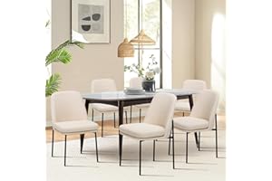 COLAMY Dining Chairs Set of 6, Fabric Upholstered Dining Room Chairs Dinner Chair Stylish Kitchen Chairs with Curved Back and Metal Legs, Beige