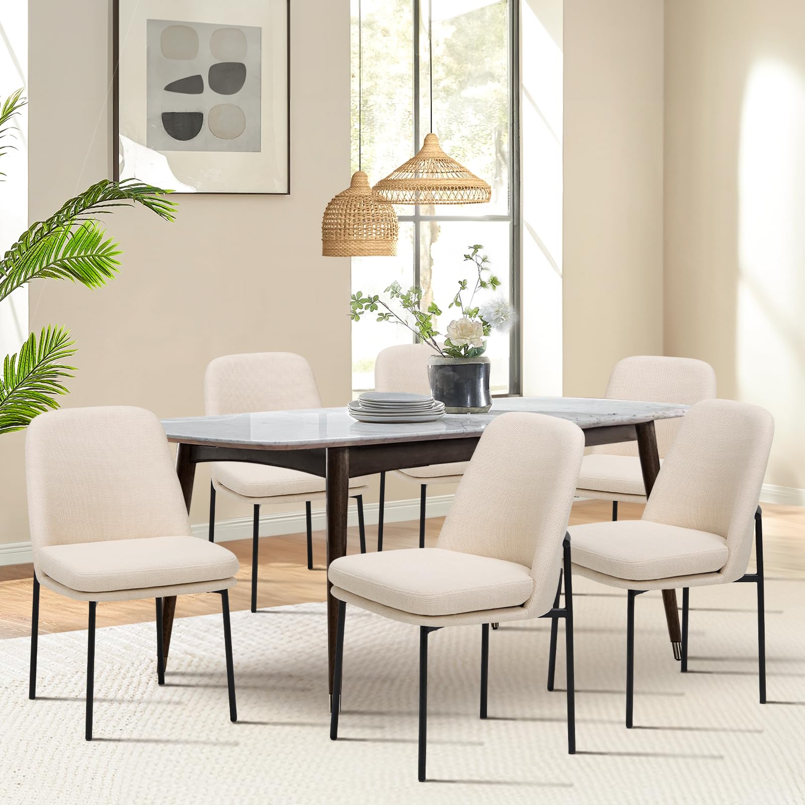 View 1 of ***THIS IS ONLY A PART OF THE ITEM*THERE ARE BOXES MISSING***COLAMY Dining Chairs Set of 6, Modern Dining Chairs, Fabric Upholstered Dining Chairs, Kitchen Chairs with Curved Back and Metal Legs for Dining Room Kitchen Restaurant, Beige***THIS IS ONLY A P