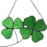 Lolitarcrafts Shamrock and Four Leaf Clover Stained Glass Window Hanging, Green Four Leaf Clover Suncatcher with Irish Blessing for St.Patrick's Day Party Decoration Women Gifts