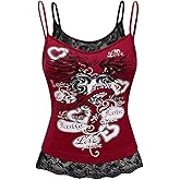 SOLY HUX Women's Y2k Gothic Graphic Cami Top Lace Trim Spaghetti Strap Camisole Crop Tops