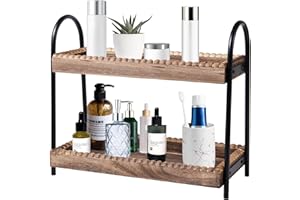BDBDYEAY Bathroom Countertop Organizer, 2 Tier Vanity Organizer and Storage for Cosmetic Skincare Perfume, Wood Bead Storage Shelf for Bathroom Kitchen Coffee Station