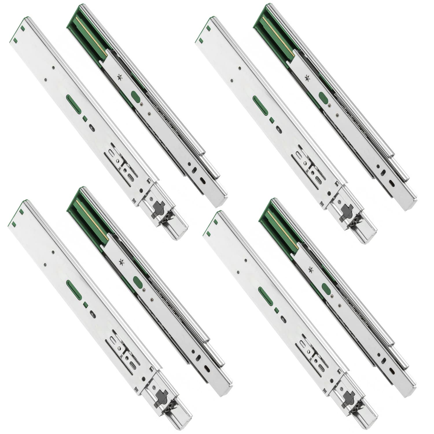 GTV H45 Drawer Runners, 45.3 x 600 mm, Strong Galvanised Steel, Soft-Close Rail System, Telescopic Rail Ball Guide, Maximum Load 30 kg, Set of 8